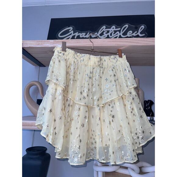 LoveShackFancy Yellow Ruffle Mini Gold Star Skirt Size Small Womens tiered skirt - Picture 4 of 7